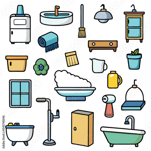 Bathroom elements vector icon set