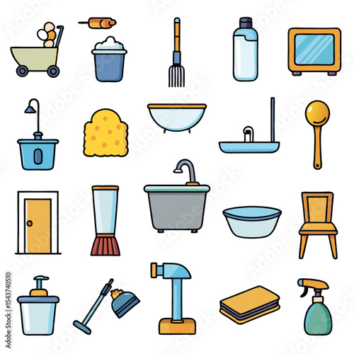 Bathroom elements vector icon set