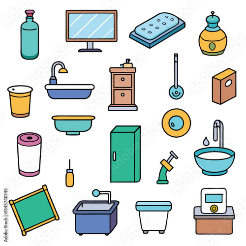 Bathroom elements vector icon set