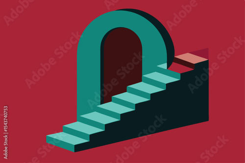 Isometric Illustration Steps Leading to an Enigmatic Archway
