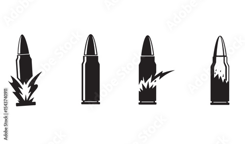 Vector illustration featuring bullets depicting different stages of impact and destruction.
