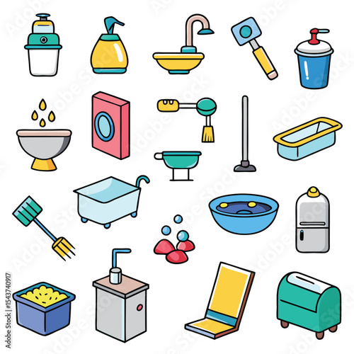 Bathroom elements vector icon set