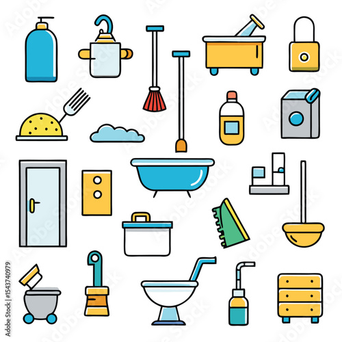 Bathroom elements vector icon set