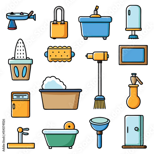 Bathroom elements vector icon set