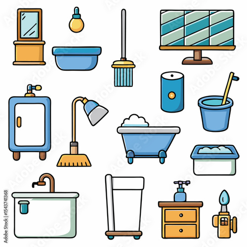 Bathroom elements vector icon set