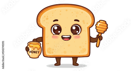 Cute Toast Cartoon Character with Honey
