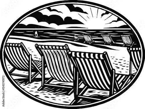 Vintage car on a summer island beach, a travel illustration with a sailboat and ocean art doodle