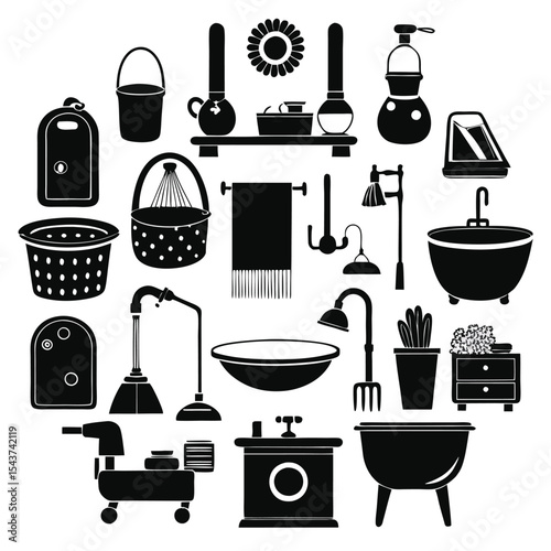 Bathroom elements vector icon set