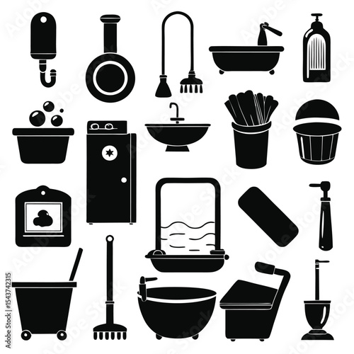 Bathroom elements vector icon set