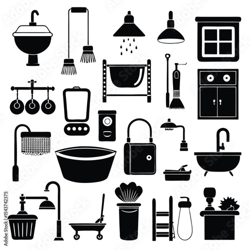 Bathroom elements vector icon set