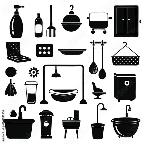 Bathroom elements vector icon set