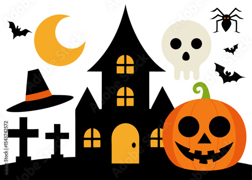 Haunted house silhouette collection. Cartoon Halloween spooky ghost house. 
