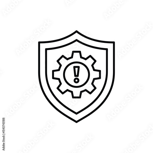 Security system alert gear icon in shield