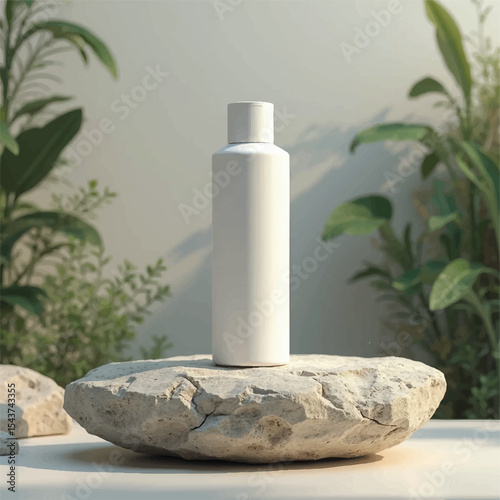 cosmetic products mockups,shampoo bottles,without label,white label,rock,flower,water, realistic shampoo bottle with creative background,transparent bottle,3d product mockups,plastic hair bottle