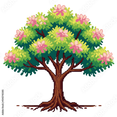 Vibrant blooming cherry blossom tree showcasing pink and white flowers