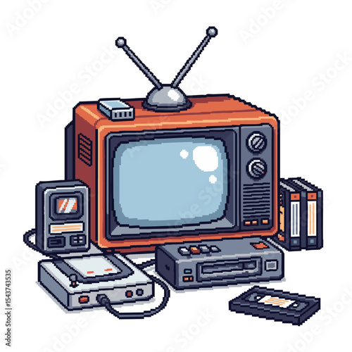 Vintage retro television with antennas and electronic devices in smart home environment