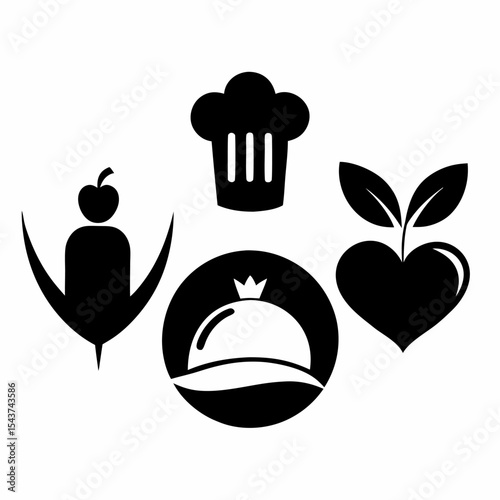 Chef hat black vector illustration, chef hat silhouettes, kitchen silhouettes.