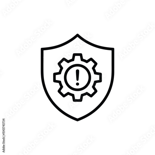 Security system alert gear icon in shield
