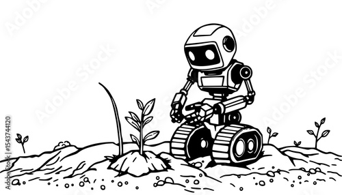 A fun, isolated cartoon robot cyborg soldier on a red quad bike, ready for actionrobot cyborg 