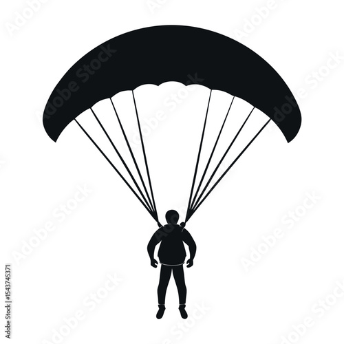 Paraglider Silhouette Icon of Person Flying with Parachute on White Background