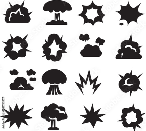  Bomb Explosion Silouette Vector White Background