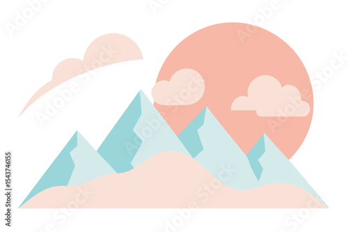 Serene Mountain Sunset Pastel Landscape Illustration