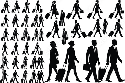 Business Travelers Silhouette Vector Set Editable Commuter & Professional EPS