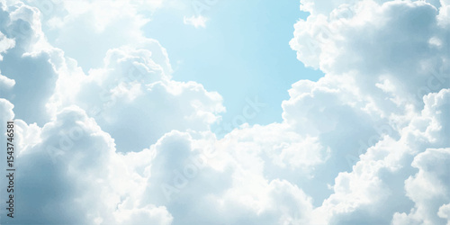 Sky background with soft blue, white clouds. Sky filled with fluffy, white clouds against a soft blue background, Copy space summer blue sky and white cloud abstract background,