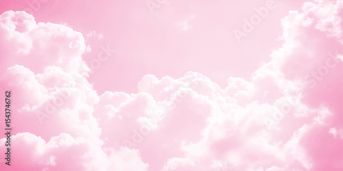 Aerial view of pink sky with fluffy clouds.  Pink sky with white clouds. Pink sky with white clouds Valentine's day sweet dream background. 