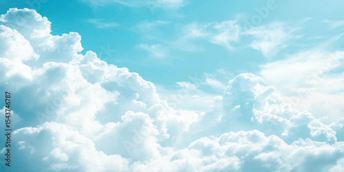 Sky background with soft blue, white clouds. Sky filled with fluffy, white clouds against a soft blue background, Copy space summer blue sky and white cloud abstract background,
