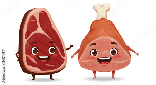 Cartoon Meat Characters with Smiling Faces