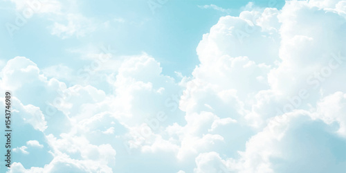 Sky background with soft blue, white clouds. Sky filled with fluffy, white clouds against a soft blue background, Copy space summer blue sky and white cloud abstract background,
