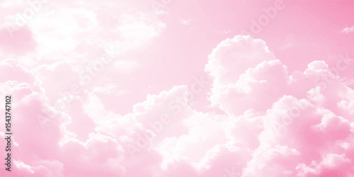 Aerial view of pink sky with fluffy clouds.  Pink sky with white clouds. Pink sky with white clouds Valentine's day sweet dream background. 