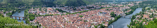 panoramic view across the town Cahors with the river Lot in the region Occitanie, France
