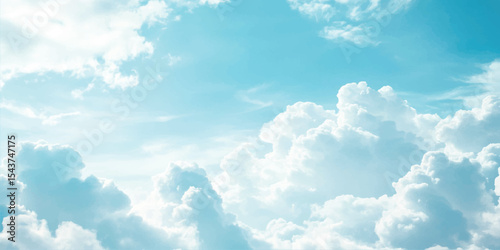 Sky background with soft blue, white clouds. Sky filled with fluffy, white clouds against a soft blue background, Copy space summer blue sky and white cloud abstract background,