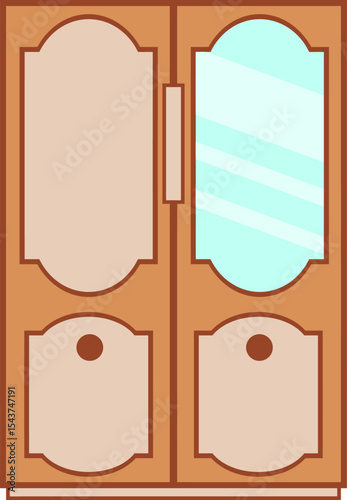 Wooden Wardrobe with Mirror: A classic wooden wardrobe featuring two doors, one with a mirrored panel, offering both storage and reflective surface.