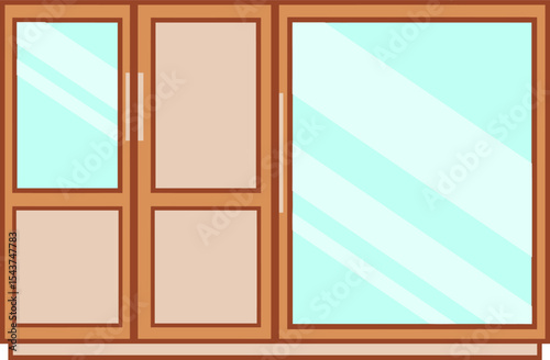 Wooden Armoire with Mirrored Doors: A stylish wooden armoire featuring mirrored doors and traditional paneling, perfect for bedroom storage and adding a touch of classic elegance.