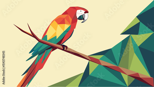A colorful blue and yellow macaw, a tropical parrot, perches on a branch, showcasing its beautiful feathers and exotic nature in the wild