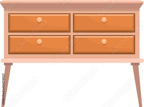 Elegant Wooden Dresser: An elegant wooden dresser with four drawers, showcasing a classic design and warm tones, perfect for storage solutions and home decor.