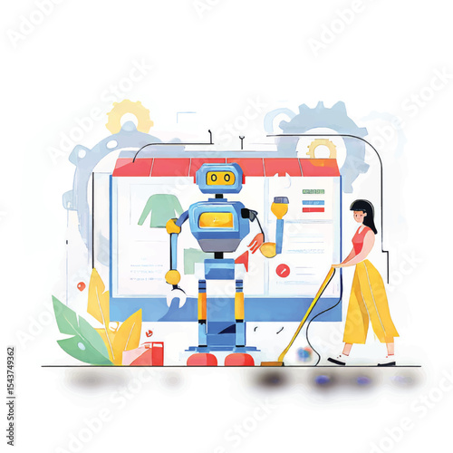 Robot Cleaning Tools in Modern Home Office: AI Innovation in Technology Workspace