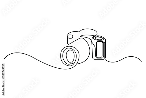 Camera one continuous line drawing vector illustration in minimalist linear style isolated on white background
