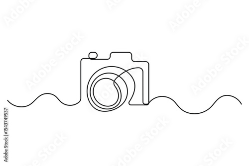 Camera one continuous line drawing vector illustration in minimalist linear style isolated on white background

