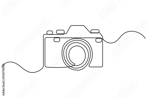 Camera one continuous line drawing vector illustration in minimalist linear style isolated on white background
