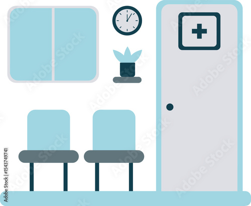 Waiting Room Illustration: Minimalist vector design of a waiting room, conveying a sense of calm anticipation and modern healthcare aesthetics.