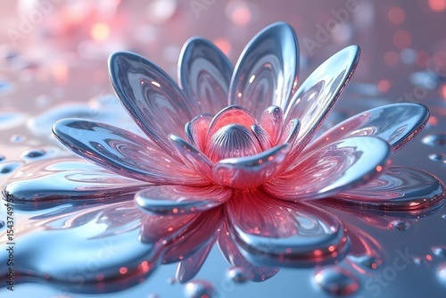 A hyper-realistic rendering of melting chrome forming flower-like designs.