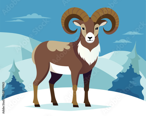 European mouflon Ovis orientalis musimon), Aries stands in the snow, animal portrait, Vulkaneifel, Rhineland-Palatinate, Germany, Europe