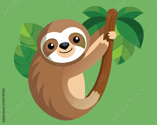 Funny sloth hanging on tree branch, cute face look, perfect portrait of wild animal in the Rainforest of Costa Rica scratching the belly, Bradypus variegatus, brown-throated three-toed sloth, relaxed