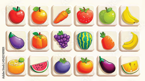 Colorful Cartoon Fruits & Vegetables Illustration: Healthy Tile Pattern Game