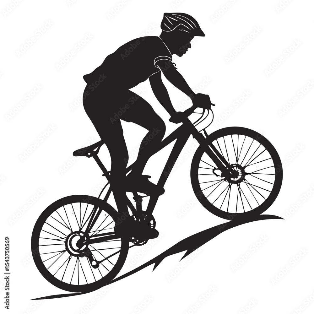 Obraz premium Black Silhouette of Isolated Bicycle Rider – Cycling Vector Illustration