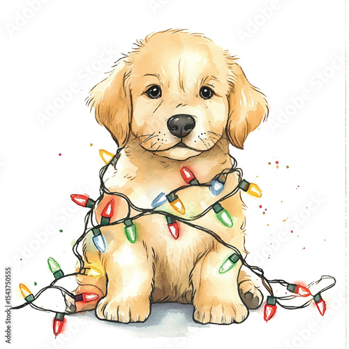 Adorable Golden Retriever Puppy Adorned with Festive Christmas Lights (1)